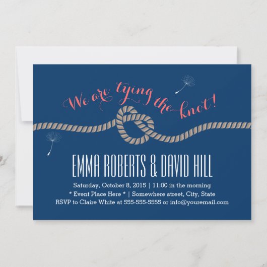 Royal Blue Tying the Knot Wedding Invitations Kaart (Voorkant)