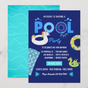 Royal Blue Unicorn en Dragon Pool Birthday Party Kaart