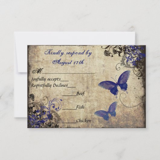 Royal Blue Vintage Butterfly RSVP (Devant)