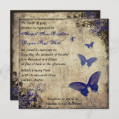Royal Blue Vintage Butterfly Wedding Invitation 2 (Devant / Derrière)
