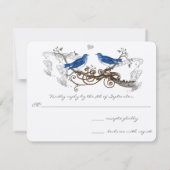 Royal Blue Vintage Lovebirds Mariage RSVP (Dos)