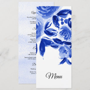 Royal Blue Watercolor Floral Mariage Cartes de men