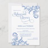 Royal Blue Waterverf Flourish Rehearsal Dinner Kaart (Voorkant)