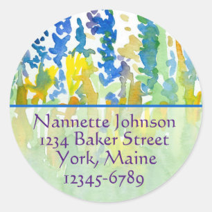 Royal Blue Waterverf Flowers Return-adres Ronde Sticker