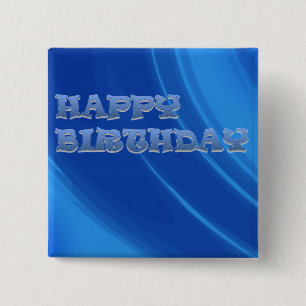 Royal Blue Waves Happy Birthday Vierkante Button 5,1 Cm