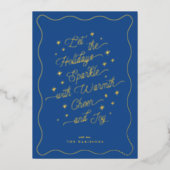 Royal Blue Wavy Border Sparkle Carte de vacances m (Recto)