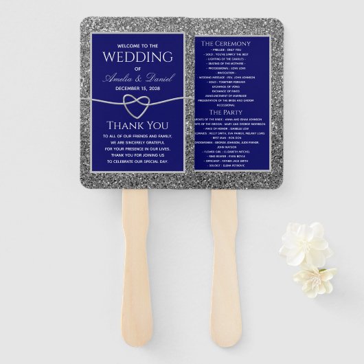 Royal Blue Wedding Hand Fan Handwaaier (Voorkant en achterkant)