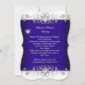 Royal Blue Wedding Silver Diamond Hearts b Kaart (Achterkant)