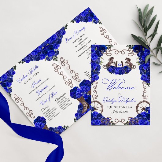 Royal Blue Western Charro Quinceañera Programme