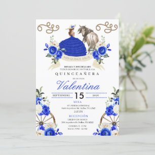 Royal Blue Western Charro Vrouw Paard Quinceañera Kaart