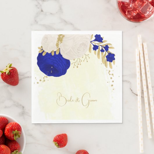 royal blue & white bloems gold bruiloft servetten (Insitu)