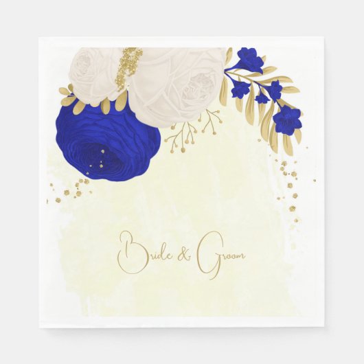 royal blue & white bloems gold bruiloft servetten (Voorkant)