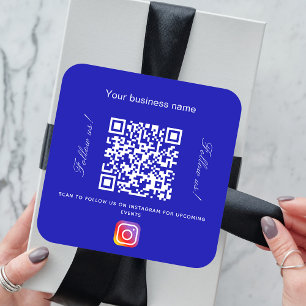 Royal blue white business name qr code instagram vierkante sticker