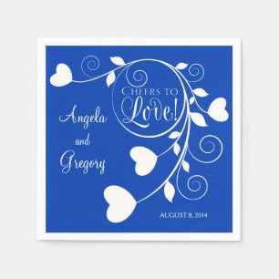 Royal Blue White Cheers to Love Heart Wedding Servet