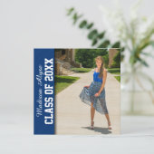 Royal Blue White Chevron Photo Afstuderen Invite Kaart (Staand voorkant)