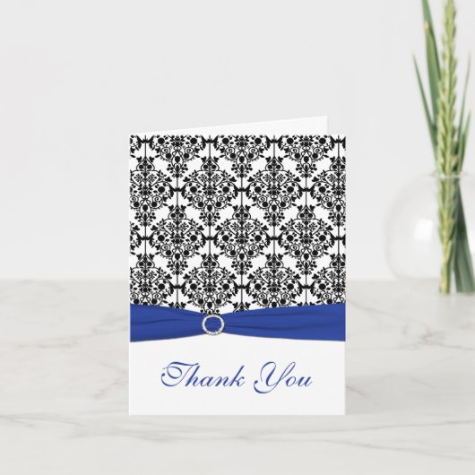 Royal Blue, White et Black Damask Carte de remerci (Devant)