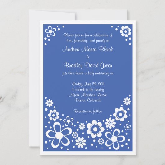 Royal Blue White Floral Faire-part de mariage (Devant)