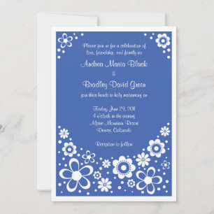 Royal Blue White Floral Faire-part de mariage