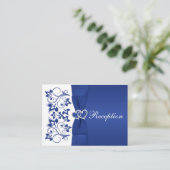 Royal Blue, White Floral Mariage Carte de réceptio (Debout devant)