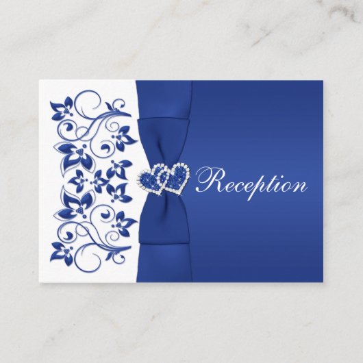 Royal Blue, White Floral Mariage Carte de réceptio (Devant)