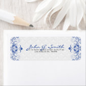 Royal Blue & White  Floral Swirls & Damascus Etiket (Insitu)