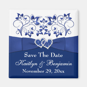 Royal Blue, White Floral Wedding Favor Magnet 2 Magneet