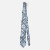 Royal Blue & White Geometric Pattern Stropdas (Voorkant)