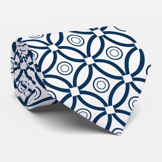 Royal Blue & White Geometric Pattern Stropdas (Opgerold)