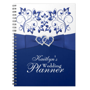 Royal Blue, White Joined Hearts Floral Notitieboek