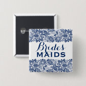 Royal Blue & White Lace Bridesmaids Button 2 (Voorkant /achterkant)