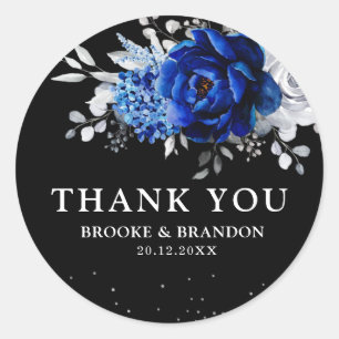 Royal Blue White Metallic Silver Floral Wedding Cl Ronde Sticker