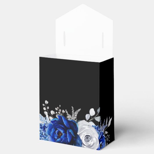 Royal Blue White Metallic Silver Floral Wedding Fa Bedankdoosjes (Geopend)