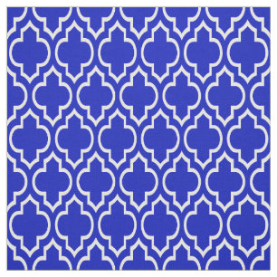 Royal Blue, White Moroccan Quatrefoil #7 Stof