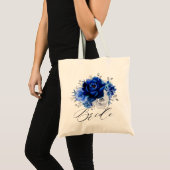 Royal Blue White Silver Metallic Floral Bride Tote Bag (Voorkant (product))