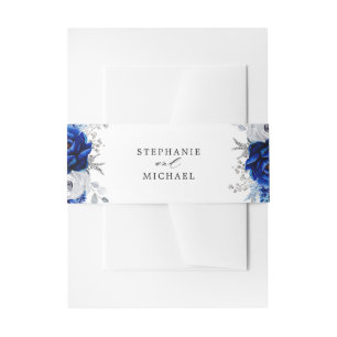Royal Blue White Silver Metallic Floral Weddenscha Uitnodigingen Wikkel