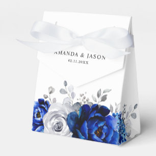 Royal Blue White Silver Metallic Floral Wedding Bedankdoosjes