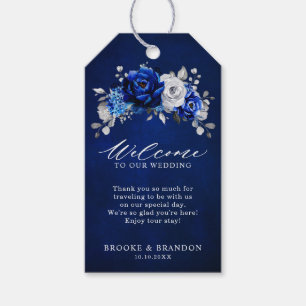 Royal Blue White Silver Metallic Floral Wedding Cadeaulabel