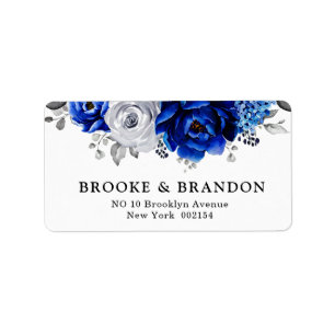 Royal Blue White Silver Metallic Floral Wedding Etiket