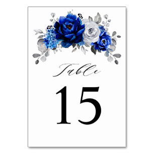 Royal Blue White Silver Metallic Floral Wedding Kaart