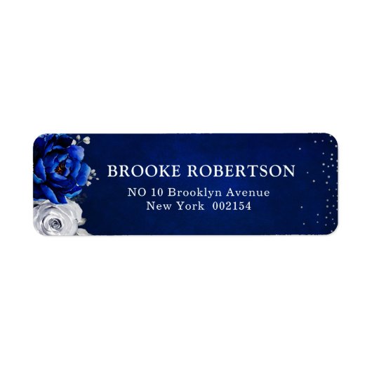 Royal Blue White Silver Metallic Floral Wedding La Etiket (Voorkant)
