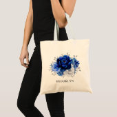 Royal Blue White Silver Metallic Floral Wedding Tote Bag (Voorkant (product))