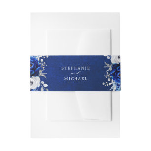 Royal Blue White Silver Metallic Floral Wedding Uitnodigingen Wikkel