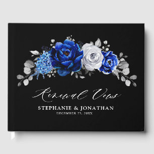 Royal Blue White Silver Metallic Floral wow vernie Gastenboek