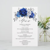 Royal Blue White Silver Metallic Mariage Menu (Debout devant)