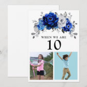 Royal Blue White Silver Metallic Table Number Kaar Kaart (Voorkant / Achterkant)