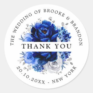 Royal Blue White Silver Metallic Wedding Hartelijk Ronde Sticker