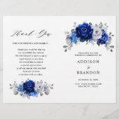 Royal Blue White Silver Metallic Wedding Programme (Devant)