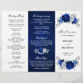 Royal Blue White Silver Tri-fold Wedding Programme (Devant)