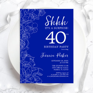 Royal Blue White Surprise 40th Birthday Kaart