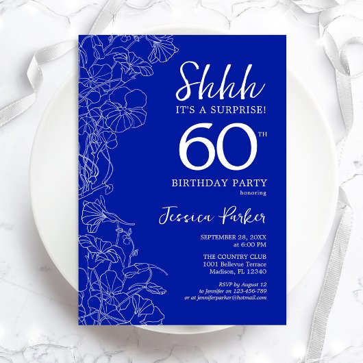 Royal Blue White Surprise 60th Birthday Kaart